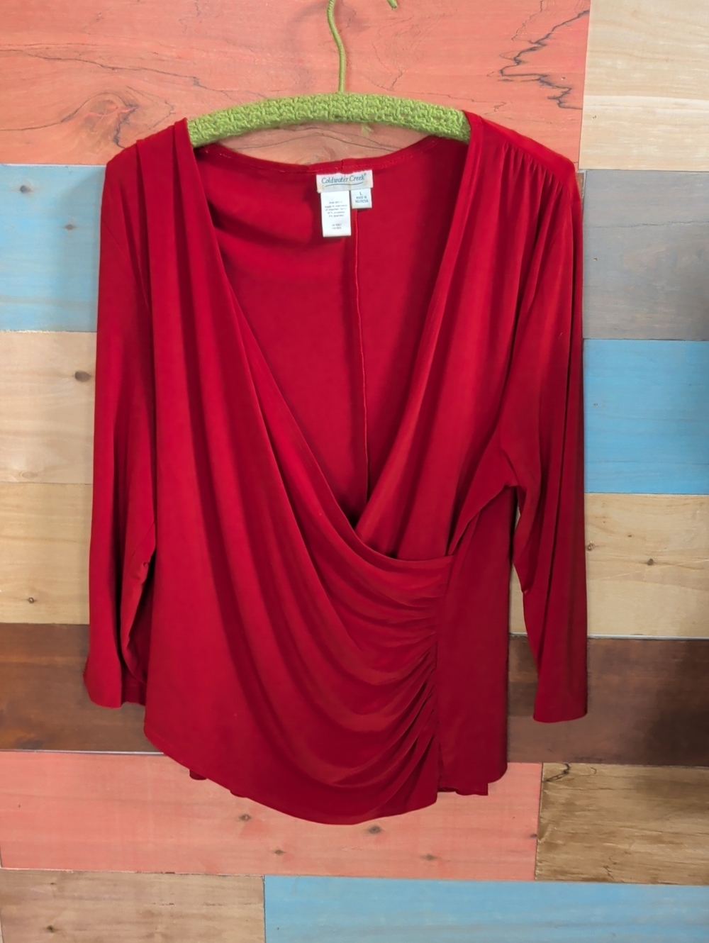 Coldwater Creek Red Draped Surplice Blouse with Side Gathering